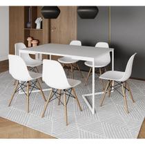 Mesa Jantar Industrial Retangular Branca 137X90Cm Base V Ferro Branco C/6 Cadeiras Branca Ma Branco
