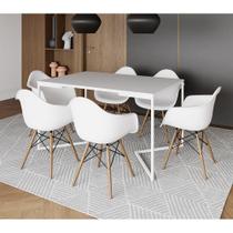 Mesa Jantar Industrial Retangular Branca 137X90Cm Base V Ferro Branco C/6 Poltronas Branca Branco Mesa Jantar Industrial Retangular Branca 137X90Cm Base V Ferro Branco C/6 Poltronas Branca Branco