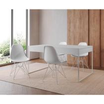 Mesa Jantar Industrial Retangular Branca 137X90Cm Com 4 Cadeiras Brancas Base Ferro Cor: Branco