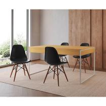 Mesa Jantar Industrial Retangular Canela 137X90Cm Base Ferro Branco C/4 Cadeiras Pretas Cor: Canela