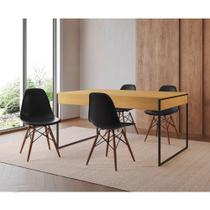 Mesa Jantar Industrial Retangular Canela 137X90Cm Base Ferro Preto C/4 Cadeiras Pretas Cor: Canela
