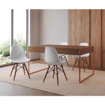 Mesa Jantar Industrial Retangular Filadélfia Amêndoa 137x90cm Base Cobre com 4 Cadeiras Brancas Eiff Mesa Jantar Industrial Retangular Filadélfia Amêndoa 137x90cm Base Cobre com 4 Cadeiras Brancas Eiff