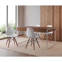 Mesa Jantar Industrial Retangular Filadélfia Amêndoa 137x90cm Base Ferro Branco com 4 Cadeiras Branc Mesa Jantar Industrial Retangular Filadélfia Amêndoa 137x90cm Base Ferro Branco com 4 Cadeiras Branc