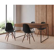 Mesa Jantar Industrial Retangular Filadélfia Amêndoa 137x90cm Base Ferro Preto com 4 Cadeiras Pretas Mesa Jantar Industrial Retangular Filadélfia Amêndoa 137x90cm Base Ferro Preto com 4 Cadeiras Pretas