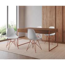 Mesa Jantar Industrial Retangular Filadélfia Amêndoa 137x90cm com 4 Cadeiras Brancas Eames Base Cobr