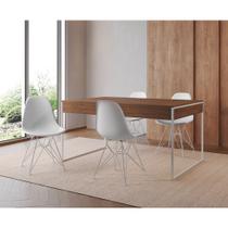 Mesa Jantar Industrial Retangular Filadélfia Amêndoa 137x90cm com 4 Cadeiras Brancas Eames Base Ferr