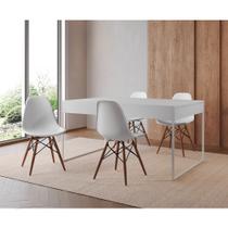 Mesa Jantar Industrial Retangular Filadélfia Branca 137x90cm Base Ferro Branco com 4 Cadeiras Branca Mesa Jantar Industrial Retangular Filadélfia Branca 137x90cm Base Ferro Branco com 4 Cadeiras Branca