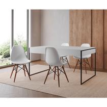 Mesa Jantar Industrial Retangular Filadélfia Branca 137x90cm Base Ferro Preto com 4 Cadeiras Brancas