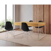 Mesa Jantar Industrial Retangular Filadélfia Canela 137x90cm com 4 Cadeiras Eames Pretas Base Ferro Mesa Jantar Industrial Retangular Filadélfia Canela 137x90cm com 4 Cadeiras Eames Pretas Base Ferro