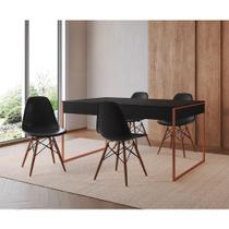 Mesa Jantar Industrial Retangular Preta 137X90Cm Base Cobre Com 4 Cadeiras Pretas Cor: Preto