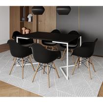 Mesa Jantar Industrial Retangular Preta 137x90cm Base V Ferro Branco com 6 Poltronas Eames Preta Mad Mesa Jantar Industrial Retangular Preta 137x90cm Base V Ferro Branco com 6 Poltronas Eames Preta Mad