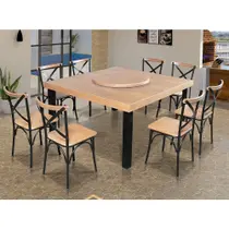 Mesa Jantar Industrial Sophia 1,30M Prato Giratório 8 Cadeiras Paris Pés Alumínio Natural - Marrom