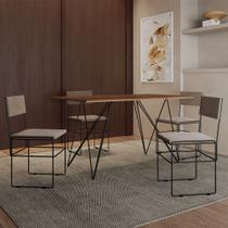 Mesa Jantar Industrial Trama 1,40x0,80m Amêndoa com 4 Cadeiras Estofadas Vitória Bege e Preta Mesa Jantar Industrial Trama 1,40x0,80m Amêndoa com 4 Cadeiras Estofadas Vitória Bege e Preta