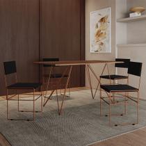 Mesa Jantar Industrial Trama 1,40x0,80m Amêndoa com 4 Cadeiras Estofadas Vitória Cobre e Preta