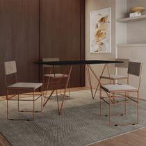 Mesa Jantar Industrial Trama 1,40x0,80m Preta com 4 Cadeiras Estofadas Vitória Bege e Cobre Mesa Jantar Industrial Trama 1,40x0,80m Preta com 4 Cadeiras Estofadas Vitória Bege e Cobre