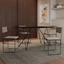 Mesa Jantar Industrial Trama 1,40x0,80m Preta com 4 Cadeiras Estofadas Vitória Bege e Preta Mesa Jantar Industrial Trama 1,40x0,80m Preta com 4 Cadeiras Estofadas Vitória Bege e Preta
