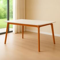 Mesa Jantar Jade Retangular 160x90cm Tampo Chanfrado Off White Base Madeira Maciça Mel