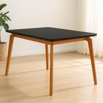 Mesa Jantar Jade Retangular 160x90cm Tampo Chanfrado Preto Base Madeira Maciça Mel