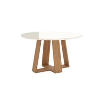 Mesa Jantar Lins 1400mm Redonda com Vidro Nature/Off White