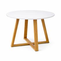 Mesa Jantar Livia Redonda Branca 90cm - Tampo MDF 18mm Pés Eucalipto Mesa Jantar Livia Redonda Branca 90cm - Tampo MDF 18mm Pés Eucalipto