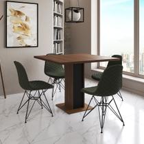 Mesa Jantar Londres Quadrada Amêndoa 90cm Base Preta 4 Cadeiras Eames Estofadas Verde Ferro Preto