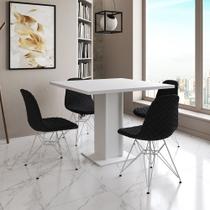 Mesa Jantar Londres Quadrada Branca 90cm 4 Cadeiras Eames Estofadas Preta Ferro Branco