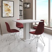 Mesa Jantar Londres Quadrada Branca 90cm 4 Cadeiras Eames Estofadas Vermelho Ferro Branco