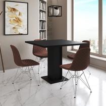 Mesa Jantar Londres Quadrada Preta 90cm 4 Cadeiras Eames Estofadas Caramelo Ferro Branco