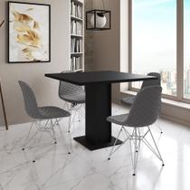 Mesa Jantar Londres Quadrada Preta 90cm 4 Cadeiras Eames Estofadas Grafite Ferro Branco