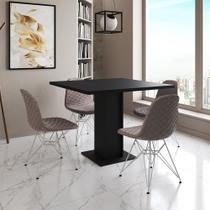 Mesa Jantar Londres Quadrada Preta 90cm 4 Cadeiras Eames Estofadas Nude Médio Ferro Branco