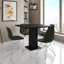 Mesa Jantar Londres Quadrada Preta 90cm 4 Cadeiras Eames Estofadas Verde Ferro Branco