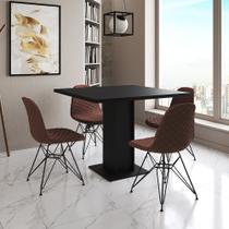 Mesa Jantar Londres Quadrada Preta 90cm 4 Cadeiras Estofadas Caramelo Eames Ferro Preto