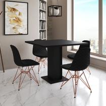 Mesa Jantar Londres Quadrada Preta 90cm 4 Cadeiras Estofadas Preta Eames Base Cobre