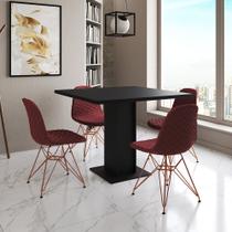 Mesa Jantar Londres Quadrada Preta 90cm 4 Cadeiras Estofadas Vermelho Eames Base Cobre