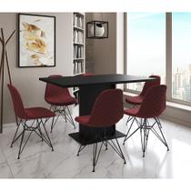 Mesa Jantar Londres Retangular Preta137x90cm 6 Cadeiras Estofadas Vermelho Ferro Preto
