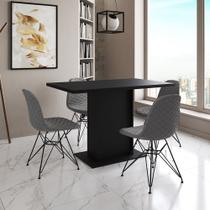 Mesa Jantar Londres Tampo Preto 120cm 4 Cadeiras Ferro Preto Estofado Grafite