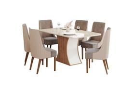 Mesa Jantar Luiza 160 6 Cadeiras Ivy Bege - Henn Mesa Jantar Luiza 160 6 Cadeiras Ivy Bege - Henn