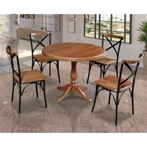 Mesa Jantar Madeira Maciça Redonda 1m Madalena Rústica com 4 Cadeiras Paris Base Alumínio Castanho Mesa Jantar Madeira Maciça Redonda 1m Madalena Rústica com 4 Cadeiras Paris Base Alumínio Castanho