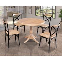 Mesa Jantar Madeira Maciça Redonda 1m Madalena Rústica com 4 Cadeiras Paris Base Alumínio Natural Mesa Jantar Madeira Maciça Redonda 1m Madalena Rústica com 4 Cadeiras Paris Base Alumínio Natural