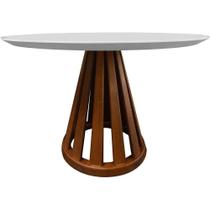 Mesa Jantar Maitê Redonda Tampo MDF Vidro Fendi e Base Ripada Amêndoa 135 cm - 69377 Mesa Jantar Maitê Redonda Tampo MDF Vidro Fendi e Base Ripada Amêndoa 135 cm - 69377