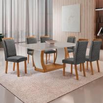 Mesa Jantar Milena 6 Lugares MDF Vidro Cadeiras Lorena Linho Off White 180CM Moderna Mesa Jantar Milena 6 Lugares MDF Vidro Cadeiras Lorena Linho Off White 180CM Moderna