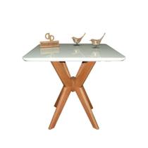 Mesa Jantar Pandora Tampo Quadrado Laca Com Vidro 80cm Off White