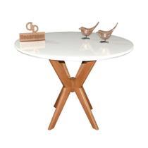 Mesa Jantar Pandora Tampo Redondo Laca Com Vidro 100cm Branco Mesa Jantar Pandora Tampo Redondo Laca Com Vidro 100cm Branco