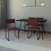Mesa Jantar Paraty 137cm Tampo Preto com 4 Cadeiras Angra Estofadas Preta e Marrom