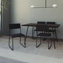 Mesa Jantar Paraty 137cm Tampo Preto com 4 Cadeiras Angra Estofadas Pretas
