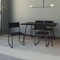 Mesa Jantar Paraty 137cm Tampo Preto com 4 Cadeiras Angra Estofadas Pretas