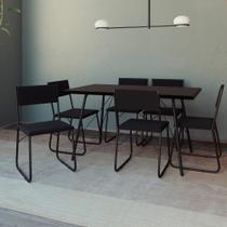 Mesa Jantar Paraty 150cm Tampo Preto com Cadeiras 6 Cadeiras Angra Estofadas Pretas