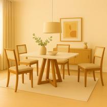 Mesa Jantar Pérola 120x90 Off White com 4 Cadeiras Palha Linho Bege Telinha Rubi Madeira Maciça Mel Mesa Jantar Pérola 120x90 Off White com 4 Cadeiras Palha Linho Bege Telinha Rubi Madeira Maciça Mel