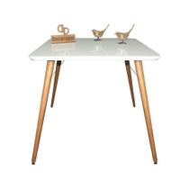 Mesa Jantar Pés Palitos Tampo Quadrado Vidro Laqueado 110cm Branco Mesa Jantar Pés Palitos Tampo Quadrado Vidro Laqueado 110cm Branco