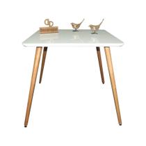 Mesa Jantar Pés Palitos Tampo Quadrado Vidro Laqueado 70cm Branco Mesa Jantar Pés Palitos Tampo Quadrado Vidro Laqueado 70cm Branco